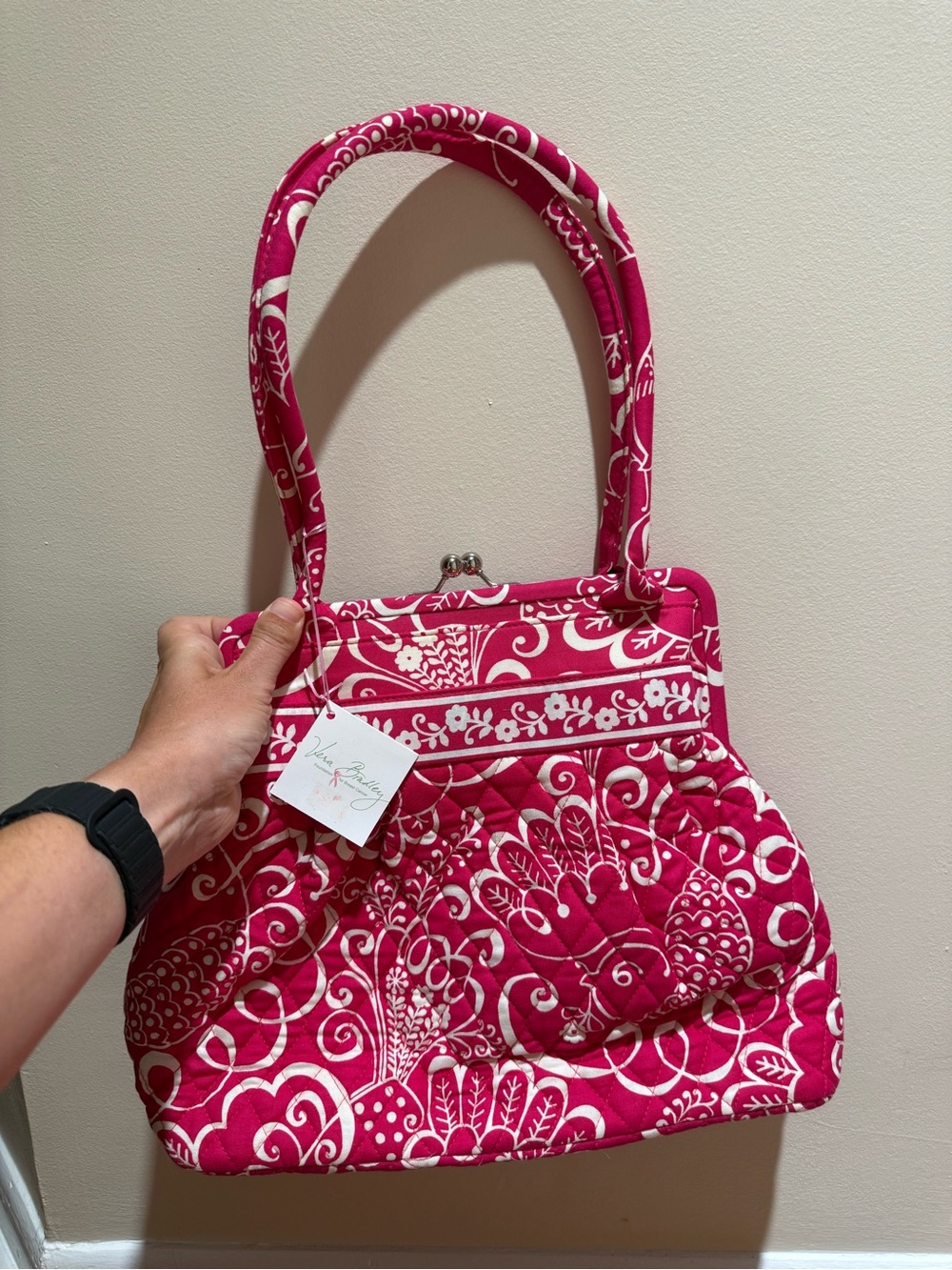 NWT Vera Bradley Alice Frame Handbag Twirly Birds Pink Retired Vintage Kisslock